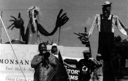 Vandana Shiva at RAFI-led int'l demo at Monsanto HQ